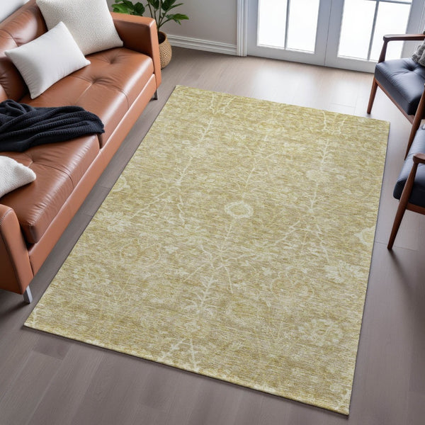HomeRoots 5' X 8' Tan and Beige Floral Area Rug - Durable, Washable, UV-Protected, Perfect for Busy Homes! 684012