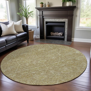 HomeRoots 8' Floral Washable Round Rug in Tan and Beige – Durable, UV Protected, Ideal for Family Homes 684013