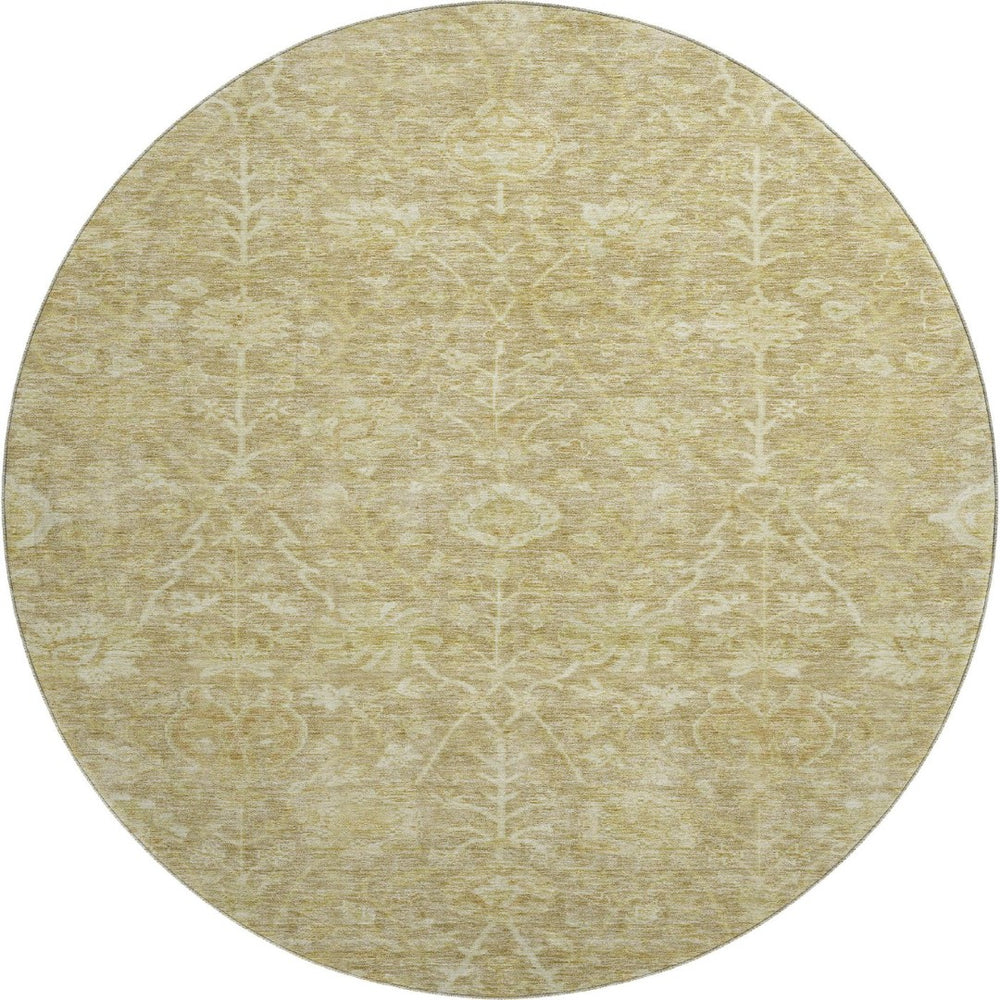 HomeRoots 8' Floral Washable Round Rug in Tan and Beige – Durable, UV Protected, Ideal for Family Homes 684013