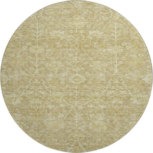HomeRoots 8' Floral Washable Round Rug in Tan and Beige – Durable, UV Protected, Ideal for Family Homes 684013