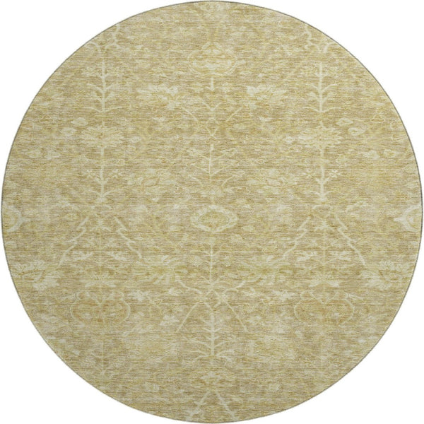 HomeRoots 8' Floral Washable Round Rug in Tan and Beige – Durable, UV Protected, Ideal for Family Homes 684013