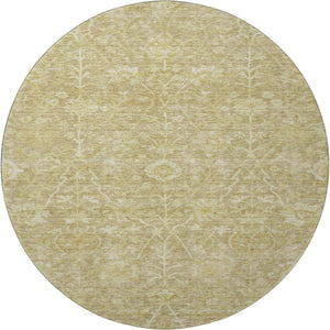 HomeRoots 8' Floral Washable Round Rug in Tan and Beige – Durable, UV Protected, Ideal for Family Homes 684013