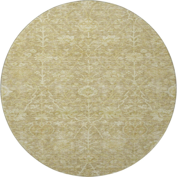 HomeRoots 8' Floral Washable Round Rug in Tan and Beige – Durable, UV Protected, Ideal for Family Homes 684013