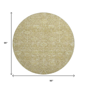 HomeRoots 8' Floral Washable Round Rug in Tan and Beige – Durable, UV Protected, Ideal for Family Homes 684013