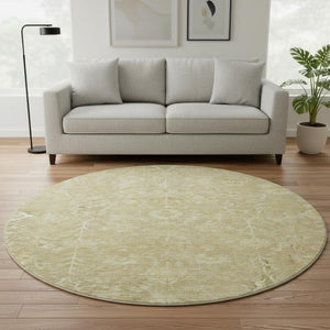 HomeRoots 8' Floral Washable Round Rug in Tan and Beige – Durable, UV Protected, Ideal for Family Homes 684013