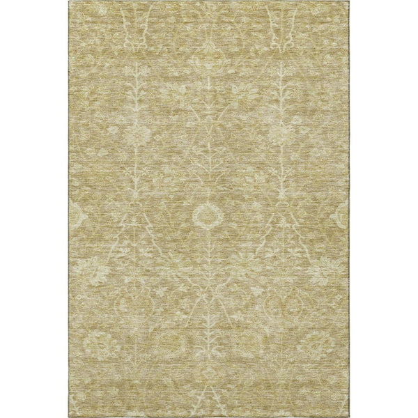 HomeRoots 8' X 10' Tan and Beige Floral Area Rug – Durable, Washable, UV Protected for Busy Homes & Style 684014