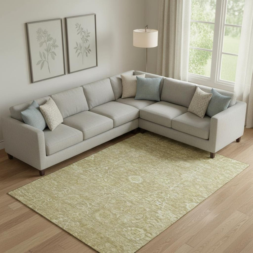 HomeRoots 9' X 12' Tan and Beige Floral Area Rug – Washable, Stain-Resistant, UV-Protected for Busy Homes! 684015
