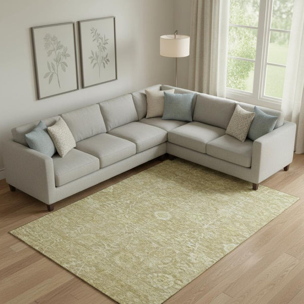 HomeRoots 9' X 12' Tan and Beige Floral Area Rug – Washable, Stain-Resistant, UV-Protected for Busy Homes! 684015