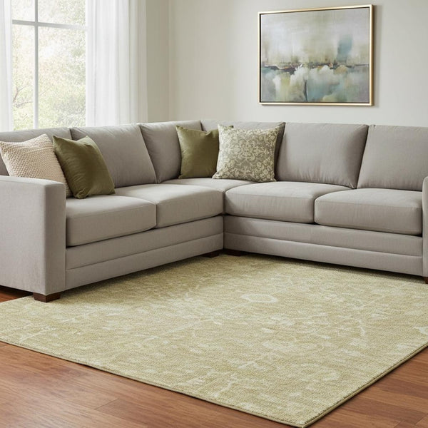 HomeRoots 10' Floral Washable Area Rug - Tan & Beige, UV Protected, Durable for Families with Kids & Pets 684016