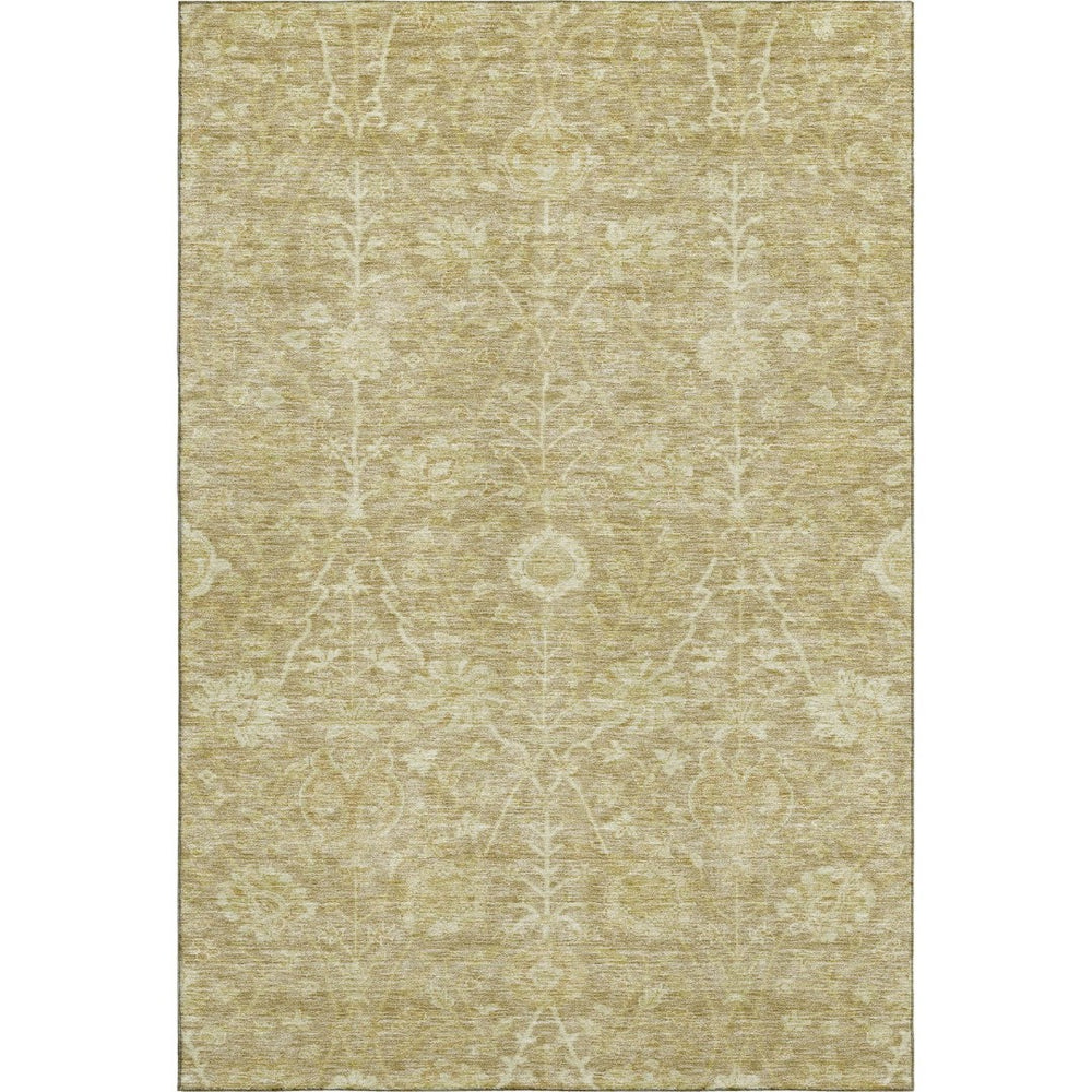 HomeRoots 10' Floral Washable Area Rug - Tan & Beige, UV Protected, Durable for Families with Kids & Pets 684016