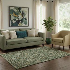 HomeRoots 5' X 8' Green And Beige Floral Area Rug - Washable, UV Protected, Durable & Stylish for Any Space 684018