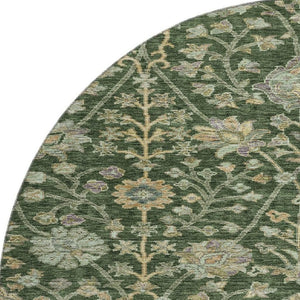 HomeRoots 8' Green And Beige Floral Round Rug - Washable, UV Protected, Soft Polyester for High-Traffic Areas 684019