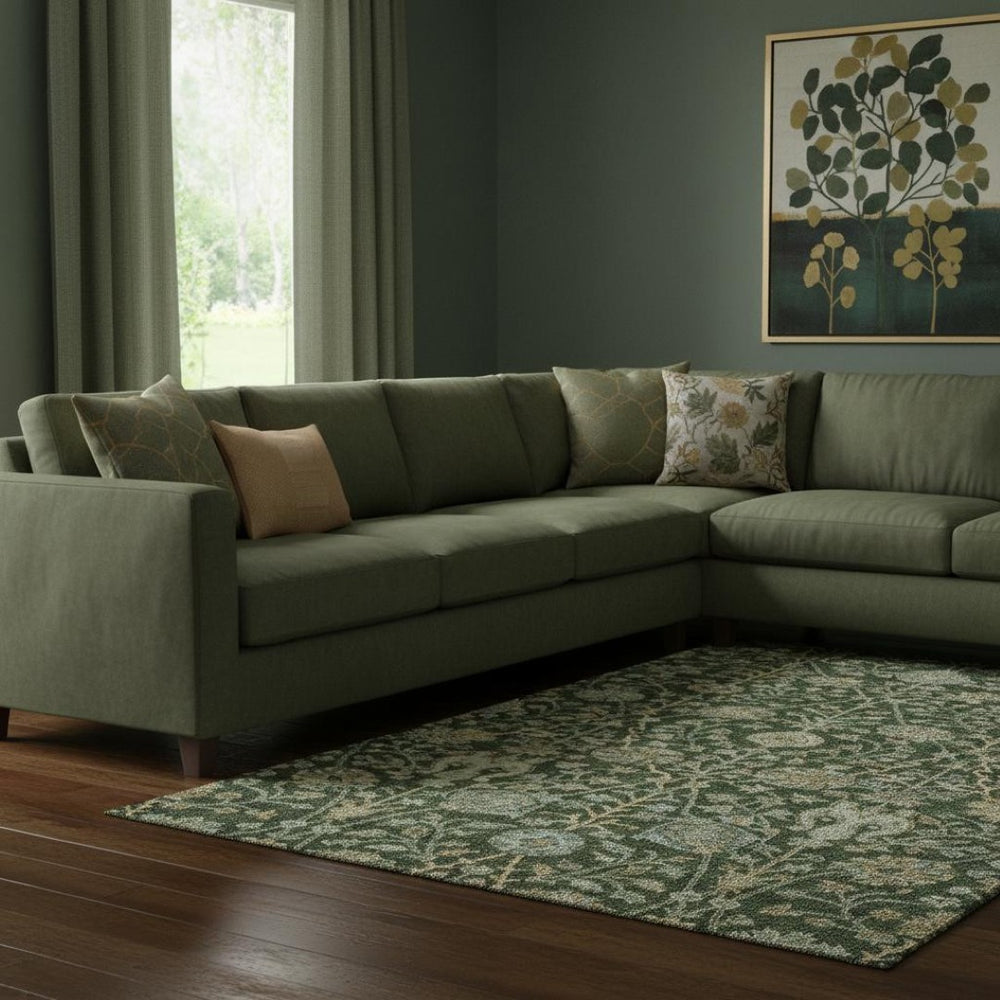 HomeRoots 8' X 10' Floral Washable Area Rug - Durable Green & Beige Design with UV Protection for Homes 684020