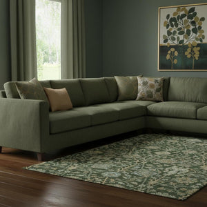 HomeRoots 8' X 10' Floral Washable Area Rug - Durable Green & Beige Design with UV Protection for Homes 684020