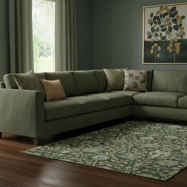 HomeRoots 8' X 10' Floral Washable Area Rug - Durable Green & Beige Design with UV Protection for Homes 684020
