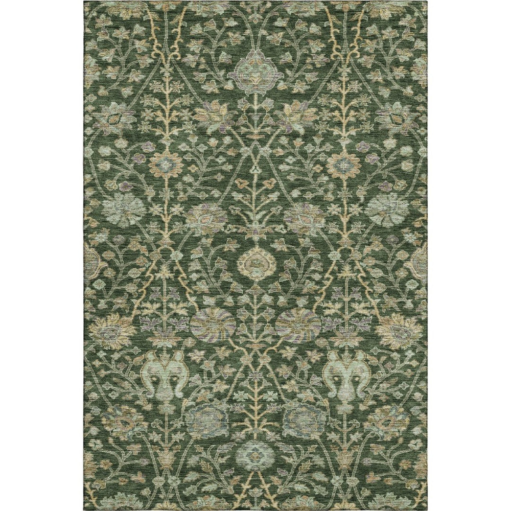 HomeRoots 8' X 10' Floral Washable Area Rug - Durable Green & Beige Design with UV Protection for Homes 684020