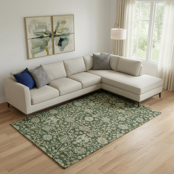 HomeRoots 9' X 12' Green And Beige Floral Washable Area Rug - UV-Resistant, Durable, Perfect for High-Traffic Spaces 684021
