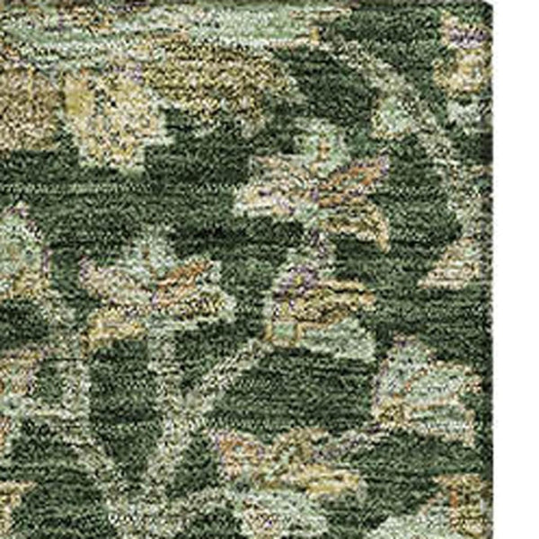 HomeRoots 9' X 12' Green And Beige Floral Washable Area Rug - UV-Resistant, Durable, Perfect for High-Traffic Spaces 684021