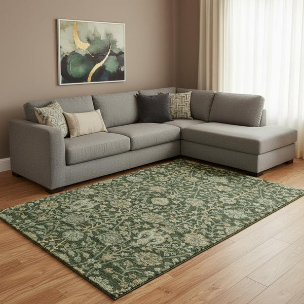 HomeRoots 10' X 14' Floral Area Rug - Washable, Stain-Resistant & UV Protected for Family Homes & Active Spaces 684022