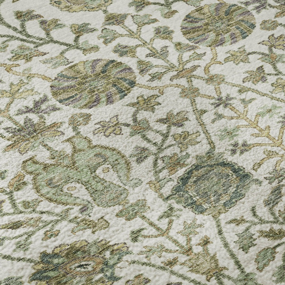 HomeRoots 5' X 8' Floral Area Rug in Ivory, Fern Green & Beige - Washable, Stain Resistant, UV Protected! 684024