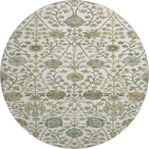 HomeRoots 8' Washable Round Rug with Elegant Fern Design - UV Protected, Stain Resistant for Busy Homes 684025