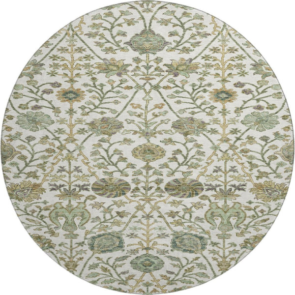 HomeRoots 8' Washable Round Rug with Elegant Fern Design - UV Protected, Stain Resistant for Busy Homes 684025