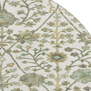 HomeRoots 8' Washable Round Rug with Elegant Fern Design - UV Protected, Stain Resistant for Busy Homes 684025