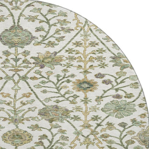 HomeRoots 8' Washable Round Rug with Elegant Fern Design - UV Protected, Stain Resistant for Busy Homes 684025