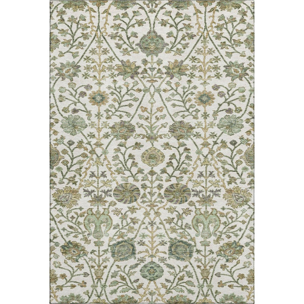 HomeRoots 8' X 10' Elegant Floral Area Rug in Ivory, Green & Beige - Washable, UV Protected & Stain Resistant 684026