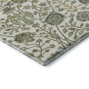 HomeRoots 8' X 10' Elegant Floral Area Rug in Ivory, Green & Beige - Washable, UV Protected & Stain Resistant 684026