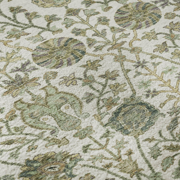 HomeRoots 8' X 10' Elegant Floral Area Rug in Ivory, Green & Beige - Washable, UV Protected & Stain Resistant 684026