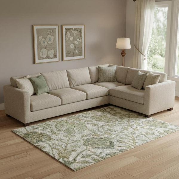 HomeRoots 9' X 12' Floral Area Rug in Ivory, Fern Green & Beige - Washable, UV Protected & Pet Friendly 684027
