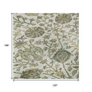 HomeRoots 10' Ivory Fern Green Floral Washable Area Rug - Durable, UV-Protected, Stain-Resistant Design for Homes 684028
