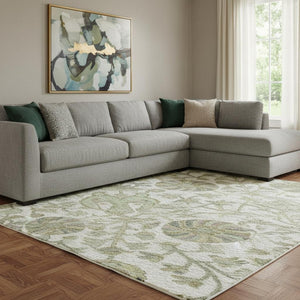 HomeRoots 10' Ivory Fern Green Floral Washable Area Rug - Durable, UV-Protected, Stain-Resistant Design for Homes 684028