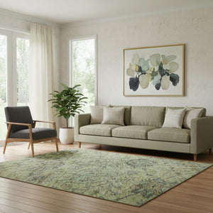 HomeRoots 5' X 8' Floral Area Rug in Mint Green, Beige & Teal – Washable, UV Protected, Pet-Friendly Design 684030