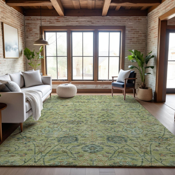 HomeRoots 5' X 8' Floral Area Rug in Mint Green, Beige & Teal – Washable, UV Protected, Pet-Friendly Design 684030