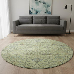 HomeRoots 8' Stylish Floral Washable Round Rug in Mint Green, Beige & Teal - Durable, UV Protected & Family-Friendly! 684031