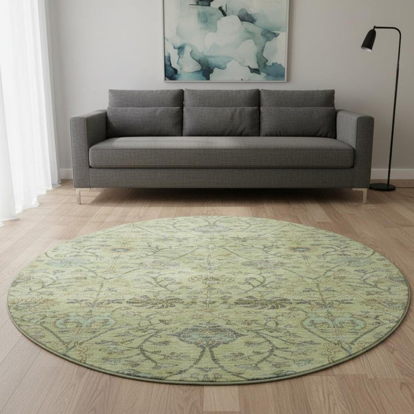 HomeRoots 8' Stylish Floral Washable Round Rug in Mint Green, Beige & Teal - Durable, UV Protected & Family-Friendly! 684031