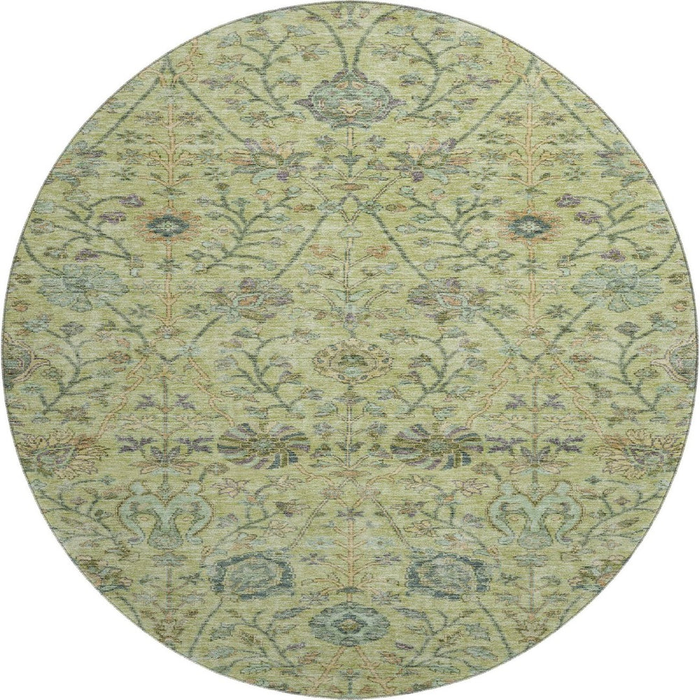 HomeRoots 8' Stylish Floral Washable Round Rug in Mint Green, Beige & Teal - Durable, UV Protected & Family-Friendly! 684031