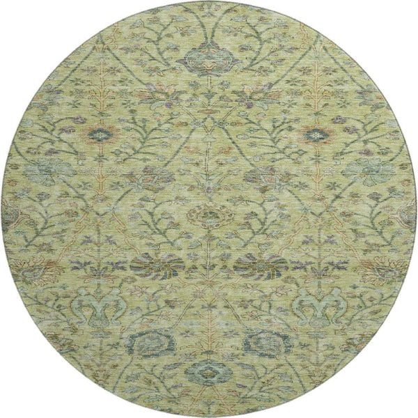 HomeRoots 8' Stylish Floral Washable Round Rug in Mint Green, Beige & Teal - Durable, UV Protected & Family-Friendly! 684031