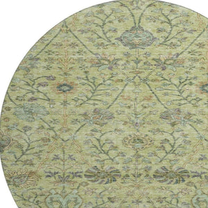HomeRoots 8' Stylish Floral Washable Round Rug in Mint Green, Beige & Teal - Durable, UV Protected & Family-Friendly! 684031