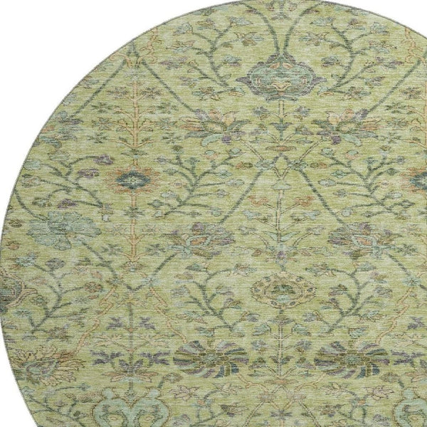 HomeRoots 8' Stylish Floral Washable Round Rug in Mint Green, Beige & Teal - Durable, UV Protected & Family-Friendly! 684031
