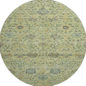 HomeRoots 8' Stylish Floral Washable Round Rug in Mint Green, Beige & Teal - Durable, UV Protected & Family-Friendly! 684031