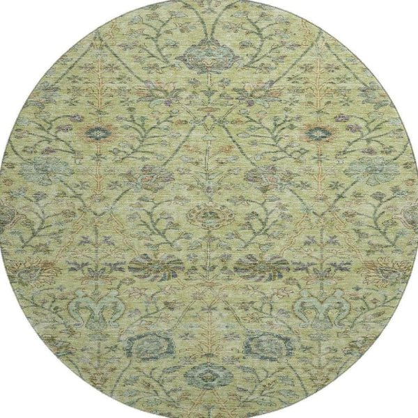 HomeRoots 8' Stylish Floral Washable Round Rug in Mint Green, Beige & Teal - Durable, UV Protected & Family-Friendly! 684031