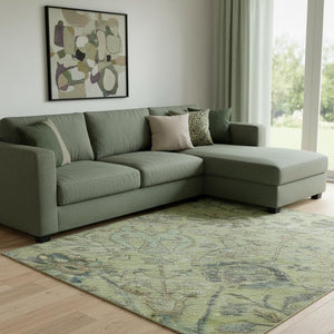 HomeRoots 8' X 10' Floral Area Rug in Mint Green, Beige & Teal - Washable, UV-Protected, Kid & Pet-Friendly! 684032