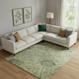 HomeRoots 9' X 12' Floral Area Rug in Mint Green, Beige & Teal – Washable, UV-Protected & Stain-Resistant Design 684033
