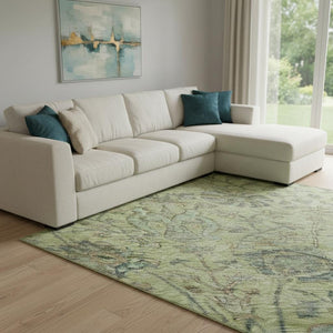 HomeRoots 10' X 14' Stunning Mint Green, Beige, and Teal Floral Area Rug – Washable, UV-Protected & Durable! 684034