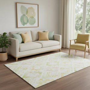 HomeRoots 5' X 8' Washable Geometric Area Rug in Pink, Lime Green & Ivory - UV Protected, Durable & Stylish! 684036
