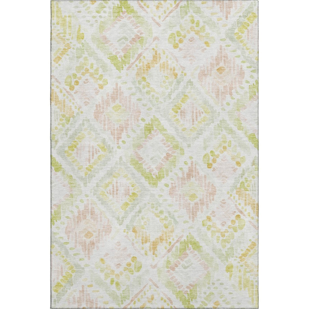 HomeRoots 5' X 8' Washable Geometric Area Rug in Pink, Lime Green & Ivory - UV Protected, Durable & Stylish! 684036