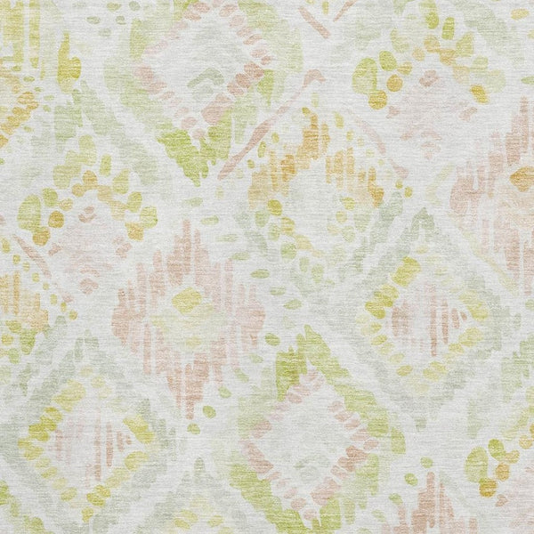 HomeRoots 5' X 8' Washable Geometric Area Rug in Pink, Lime Green & Ivory - UV Protected, Durable & Stylish! 684036